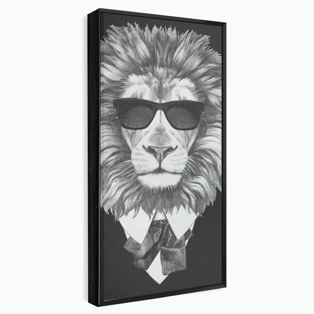 Tablou Canvas Premium, LuxCanva® M1394, Regele cu Stil, Cool, Gentleman, Boss, Costum, Elegant, Ochelari, Leu, Animal, Salbatic, Moda, Birou, Living, Camera Copil