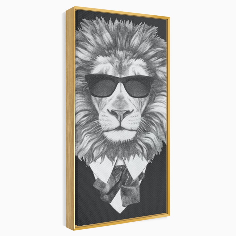 Tablou Canvas Premium, LuxCanva® M1394, Regele cu Stil, Cool, Gentleman, Boss, Costum, Elegant, Ochelari, Leu, Animal, Salbatic, Moda, Birou, Living, Camera Copil