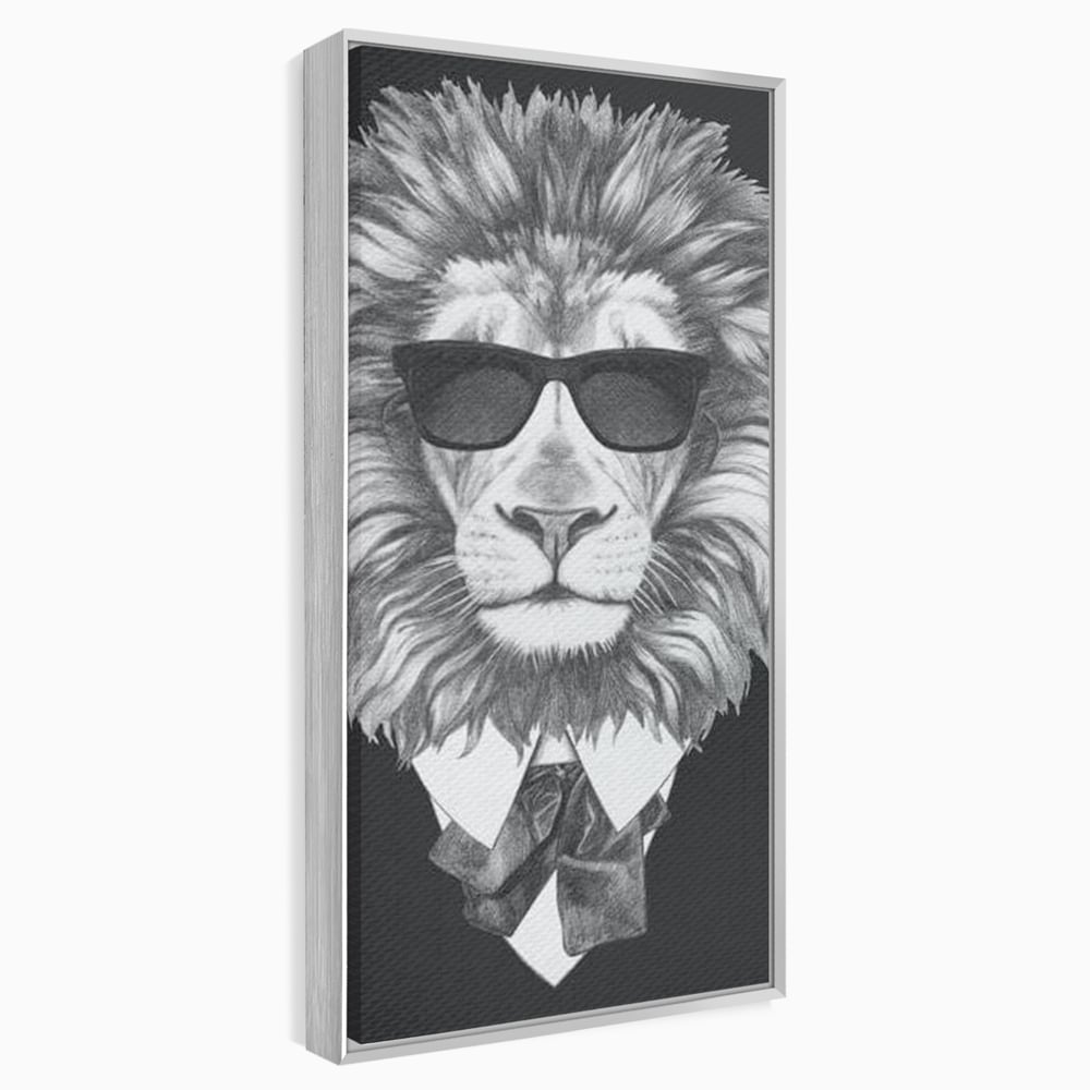 Tablou Canvas Premium, LuxCanva® M1394, Regele cu Stil, Cool, Gentleman, Boss, Costum, Elegant, Ochelari, Leu, Animal, Salbatic, Moda, Birou, Living, Camera Copil