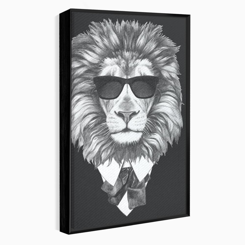 Tablou Canvas Premium, LuxCanva® M1394, Regele cu Stil, Cool, Gentleman, Boss, Costum, Elegant, Ochelari, Leu, Animal, Salbatic, Moda, Birou, Living, Camera Copil
