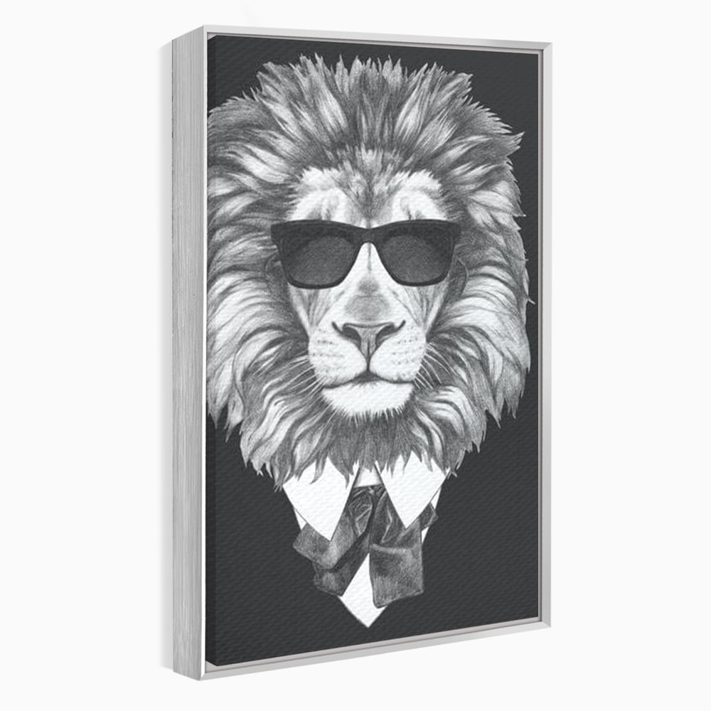 Tablou Canvas Premium, LuxCanva® M1394, Regele cu Stil, Cool, Gentleman, Boss, Costum, Elegant, Ochelari, Leu, Animal, Salbatic, Moda, Birou, Living, Camera Copil