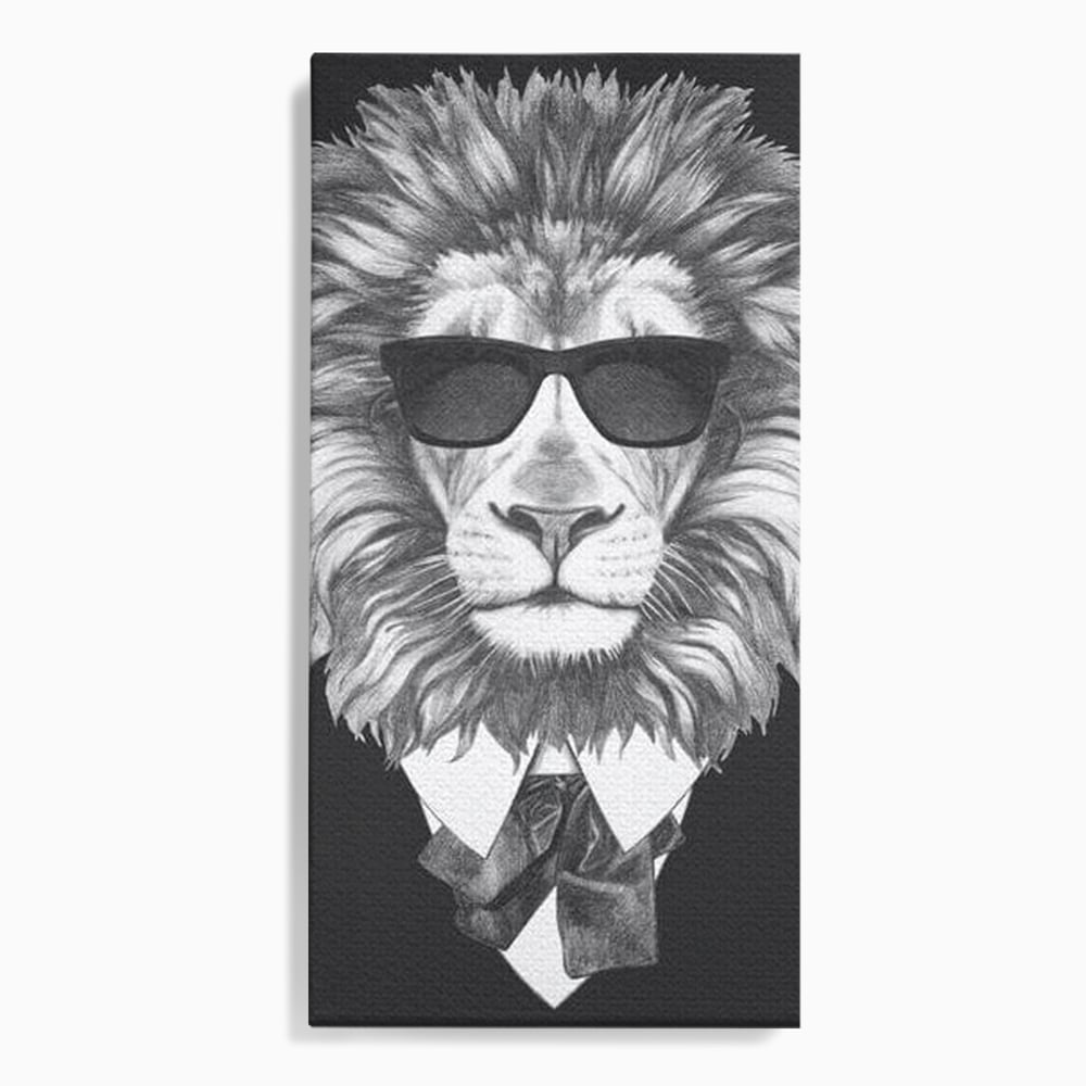 Tablou Canvas Premium, LuxCanva® M1394, Regele cu Stil, Cool, Gentleman, Boss, Costum, Elegant, Ochelari, Leu, Animal, Salbatic, Moda, Birou, Living, Camera Copil