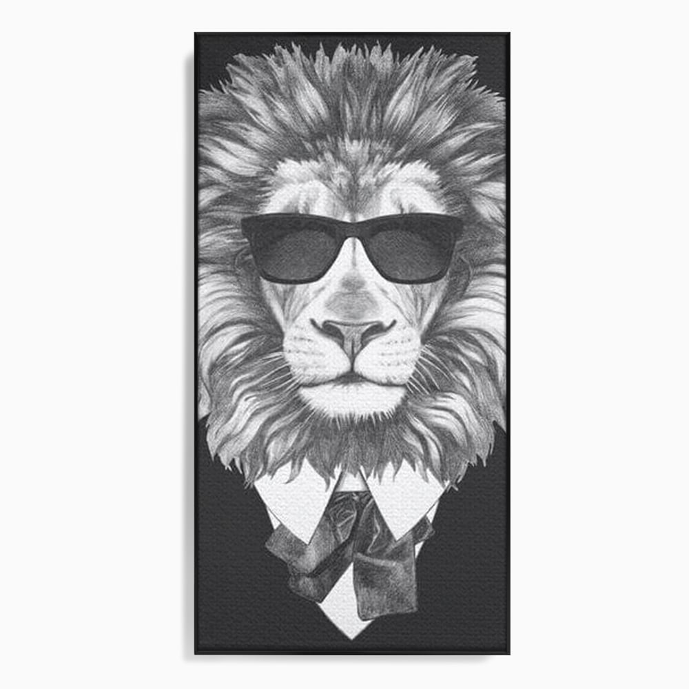 Tablou Canvas Premium, LuxCanva® M1394, Regele cu Stil, Cool, Gentleman, Boss, Costum, Elegant, Ochelari, Leu, Animal, Salbatic, Moda, Birou, Living, Camera Copil