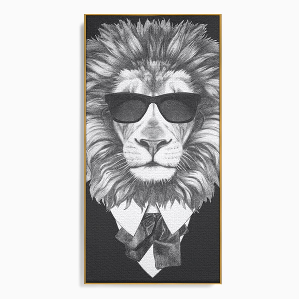 Tablou Canvas Premium, LuxCanva® M1394, Regele cu Stil, Cool, Gentleman, Boss, Costum, Elegant, Ochelari, Leu, Animal, Salbatic, Moda, Birou, Living, Camera Copil
