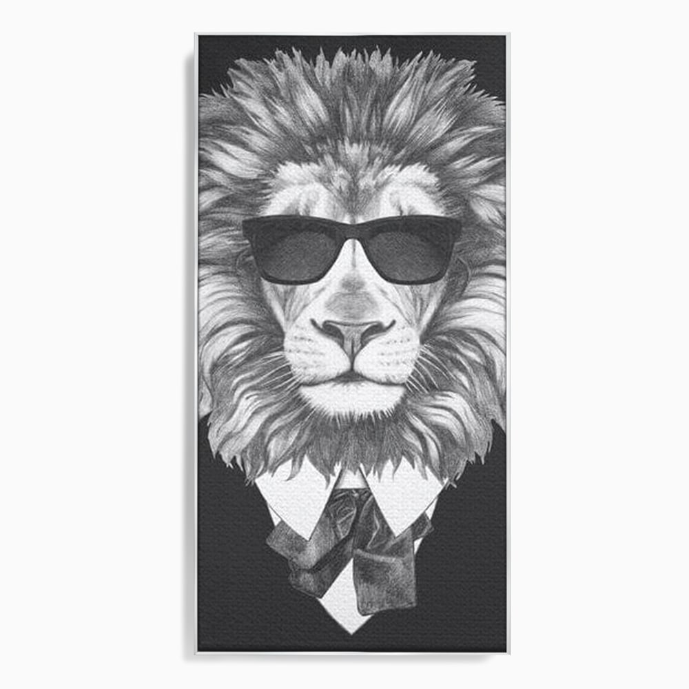 Tablou Canvas Premium, LuxCanva® M1394, Regele cu Stil, Cool, Gentleman, Boss, Costum, Elegant, Ochelari, Leu, Animal, Salbatic, Moda, Birou, Living, Camera Copil