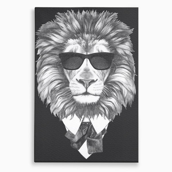 Tablou Canvas Premium, LuxCanva® M1394, Regele cu Stil, Cool, Gentleman, Boss, Costum, Elegant, Ochelari, Leu, Animal, Salbatic, Moda, Birou, Living, Camera Copil