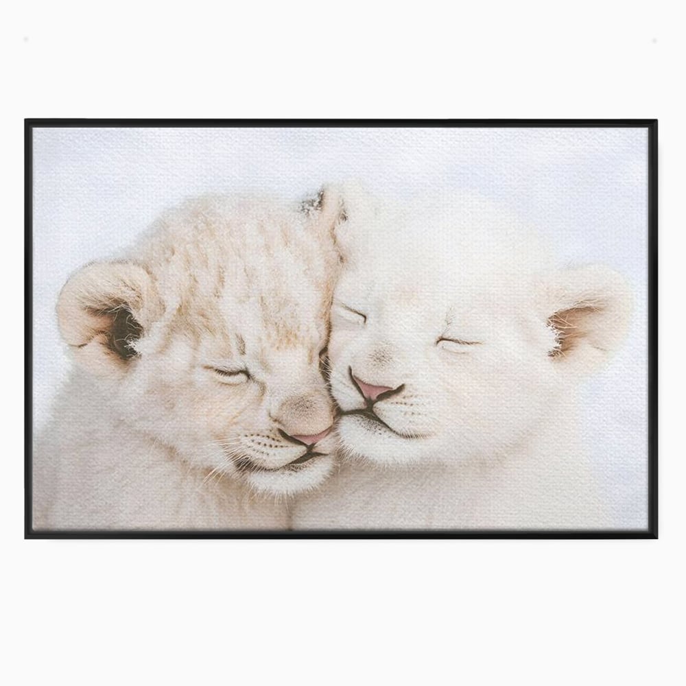 Leinwand Wandkunst Leinwand Wandkunst Premium, LuxCanva® M1395, Sweet Rest, Huhn, Küken, Löwen, Brüder, Schlaf, Unschuld, Reinheit, Reinheit, Umarmung, Traum, flauschig, liebenswert, Büro, Wohnen, Babyzimmer