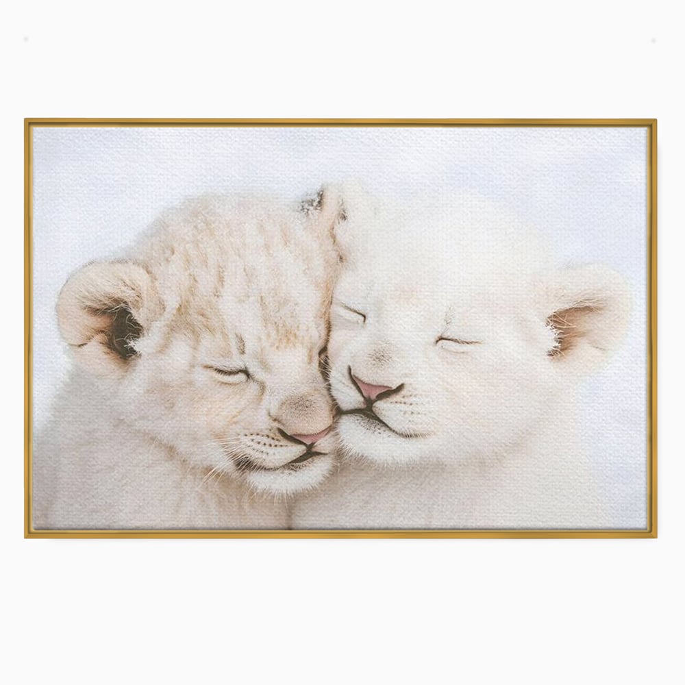 Leinwand Wandkunst Leinwand Wandkunst Premium, LuxCanva® M1395, Sweet Rest, Huhn, Küken, Löwen, Brüder, Schlaf, Unschuld, Reinheit, Reinheit, Umarmung, Traum, flauschig, liebenswert, Büro, Wohnen, Babyzimmer