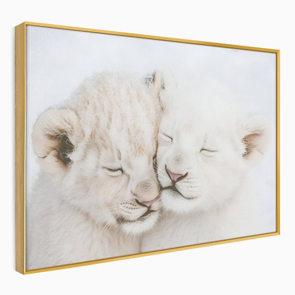 Leinwand Wandkunst Leinwand Wandkunst Premium, LuxCanva® M1395, Sweet Rest, Huhn, Küken, Löwen, Brüder, Schlaf, Unschuld, Reinheit, Reinheit, Umarmung, Traum, flauschig, liebenswert, Büro, Wohnen, Babyzimmer