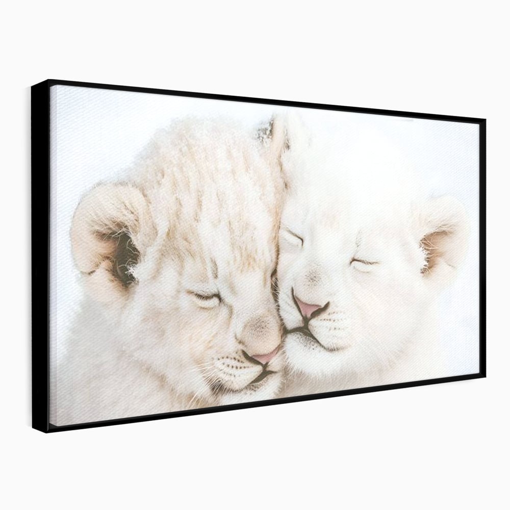 Leinwand Wandkunst Leinwand Wandkunst Premium, LuxCanva® M1395, Sweet Rest, Huhn, Küken, Löwen, Brüder, Schlaf, Unschuld, Reinheit, Reinheit, Umarmung, Traum, flauschig, liebenswert, Büro, Wohnen, Babyzimmer