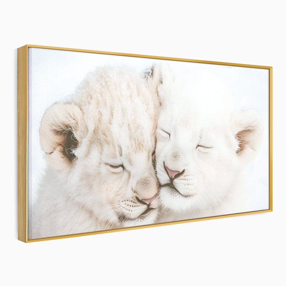Leinwand Wandkunst Leinwand Wandkunst Premium, LuxCanva® M1395, Sweet Rest, Huhn, Küken, Löwen, Brüder, Schlaf, Unschuld, Reinheit, Reinheit, Umarmung, Traum, flauschig, liebenswert, Büro, Wohnen, Babyzimmer