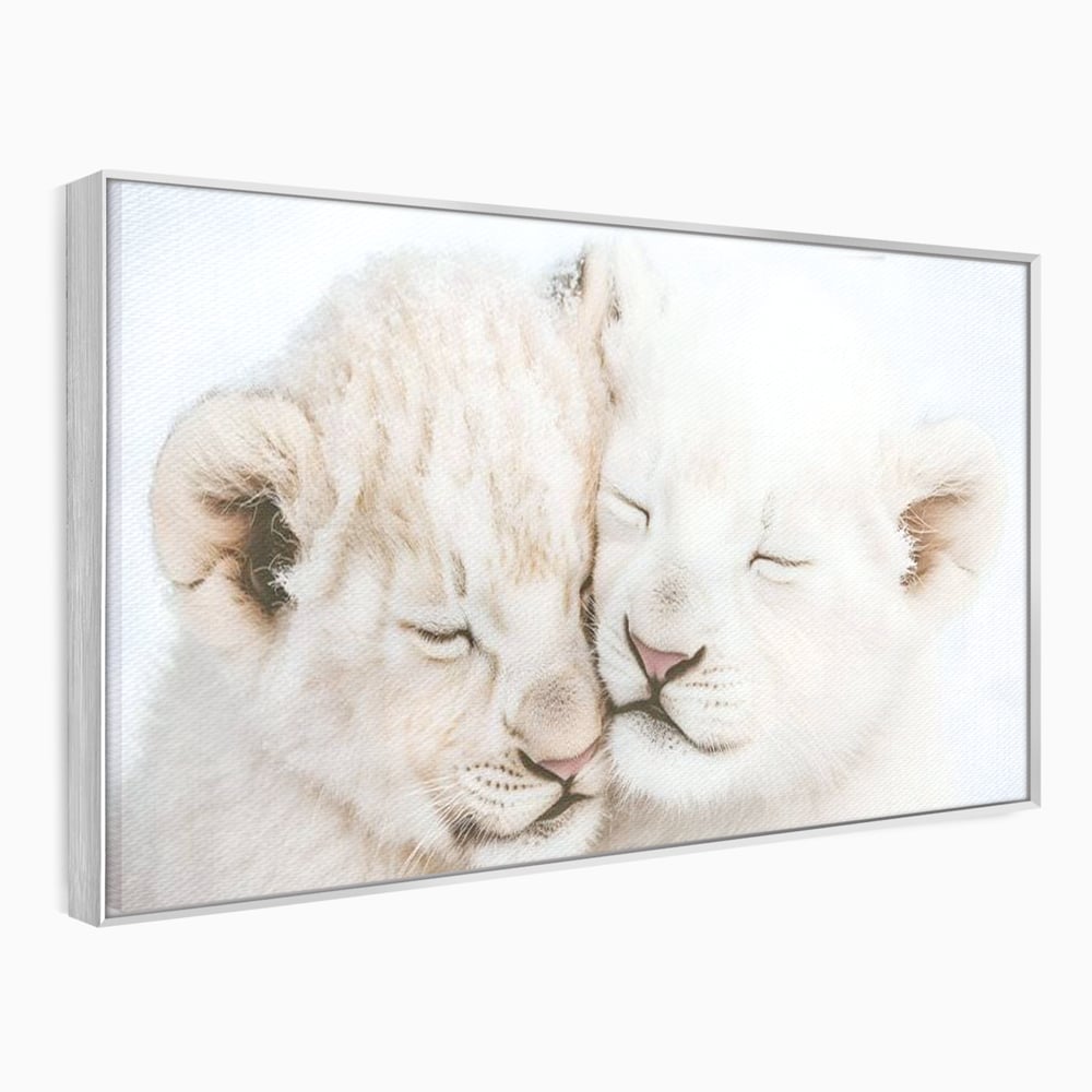 Leinwand Wandkunst Leinwand Wandkunst Premium, LuxCanva® M1395, Sweet Rest, Huhn, Küken, Löwen, Brüder, Schlaf, Unschuld, Reinheit, Reinheit, Umarmung, Traum, flauschig, liebenswert, Büro, Wohnen, Babyzimmer