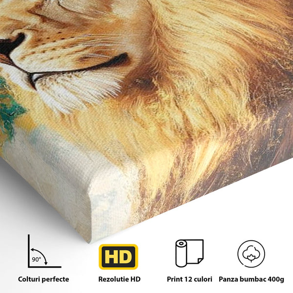 Leinwandbilder Premium, LuxCanva® M1396, Der goldene und smaragdgrüne Thron, König des Dschungels, Löwe, Macht, Mysterium, Symbole, golden, Ornament, Büro, Wohnen, Kinderzimmer