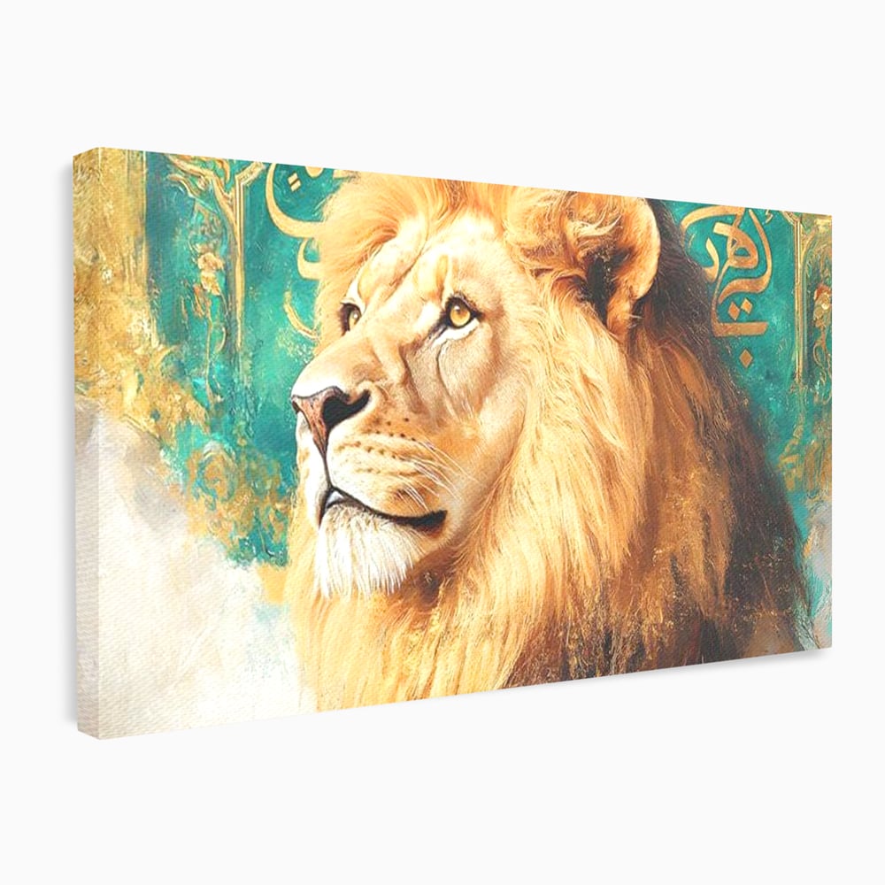 Leinwandbilder Premium, LuxCanva® M1396, Der goldene und smaragdgrüne Thron, König des Dschungels, Löwe, Macht, Mysterium, Symbole, golden, Ornament, Büro, Wohnen, Kinderzimmer