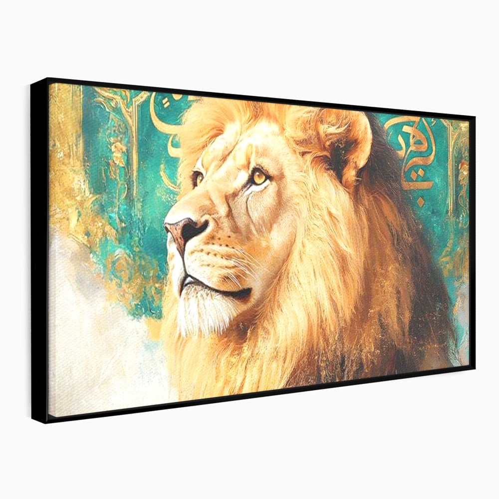 Leinwandbilder Premium, LuxCanva® M1396, Der goldene und smaragdgrüne Thron, König des Dschungels, Löwe, Macht, Mysterium, Symbole, golden, Ornament, Büro, Wohnen, Kinderzimmer