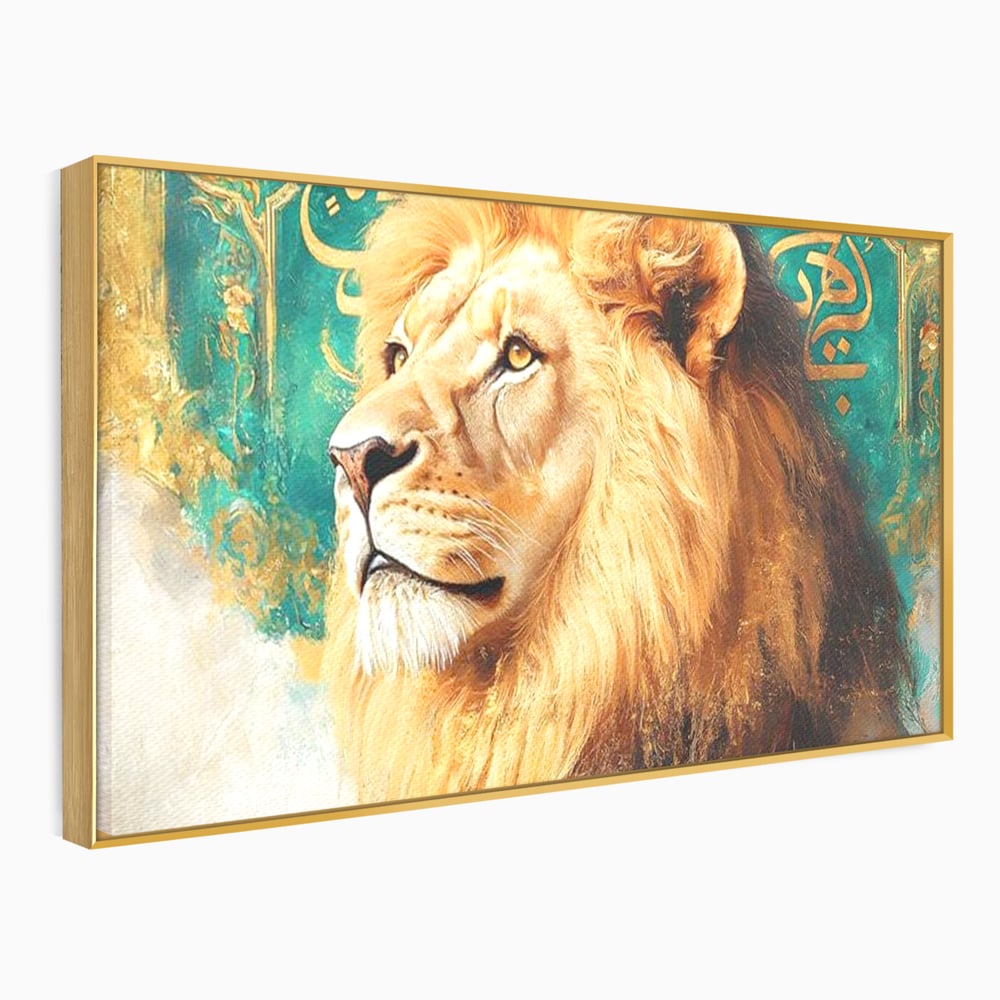 Leinwandbilder Premium, LuxCanva® M1396, Der goldene und smaragdgrüne Thron, König des Dschungels, Löwe, Macht, Mysterium, Symbole, golden, Ornament, Büro, Wohnen, Kinderzimmer