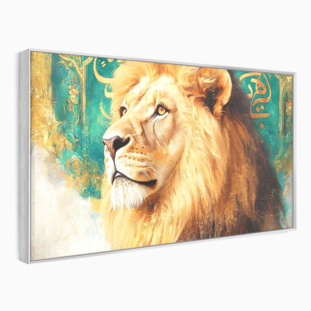 Leinwandbilder Premium, LuxCanva® M1396, Der goldene und smaragdgrüne Thron, König des Dschungels, Löwe, Macht, Mysterium, Symbole, golden, Ornament, Büro, Wohnen, Kinderzimmer