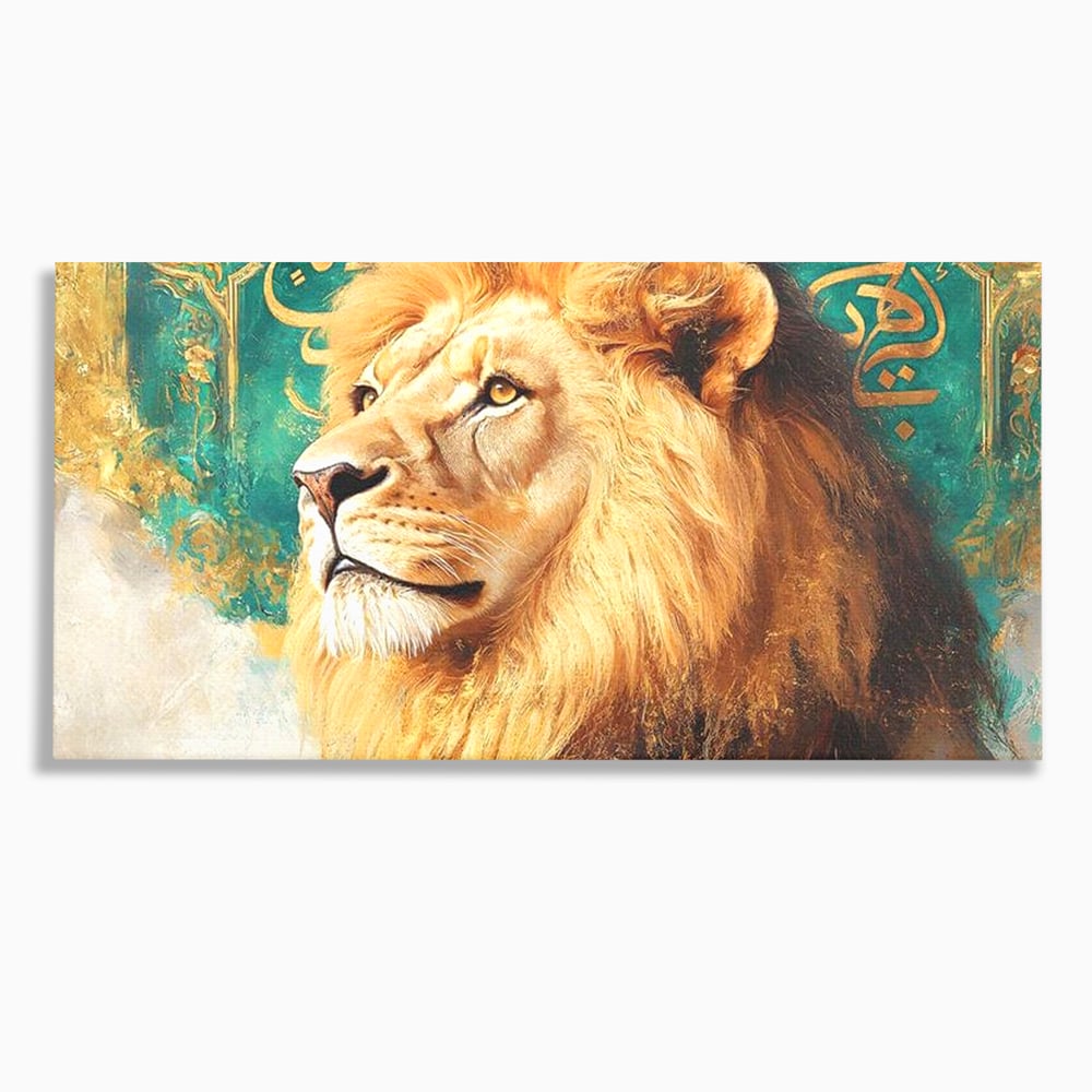Leinwandbilder Premium, LuxCanva® M1396, Der goldene und smaragdgrüne Thron, König des Dschungels, Löwe, Macht, Mysterium, Symbole, golden, Ornament, Büro, Wohnen, Kinderzimmer