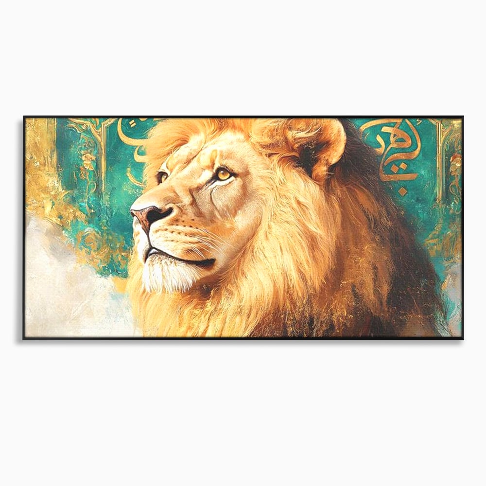 Leinwandbilder Premium, LuxCanva® M1396, Der goldene und smaragdgrüne Thron, König des Dschungels, Löwe, Macht, Mysterium, Symbole, golden, Ornament, Büro, Wohnen, Kinderzimmer