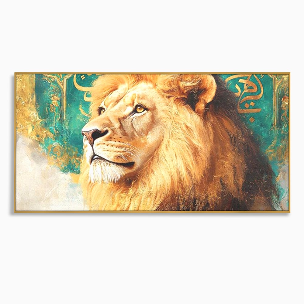 Leinwandbilder Premium, LuxCanva® M1396, Der goldene und smaragdgrüne Thron, König des Dschungels, Löwe, Macht, Mysterium, Symbole, golden, Ornament, Büro, Wohnen, Kinderzimmer