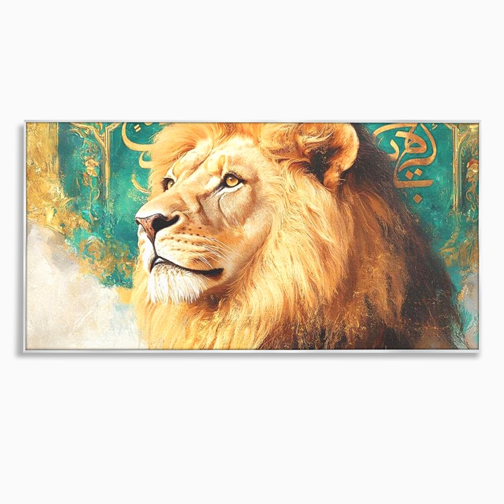 Leinwandbilder Premium, LuxCanva® M1396, Der goldene und smaragdgrüne Thron, König des Dschungels, Löwe, Macht, Mysterium, Symbole, golden, Ornament, Büro, Wohnen, Kinderzimmer