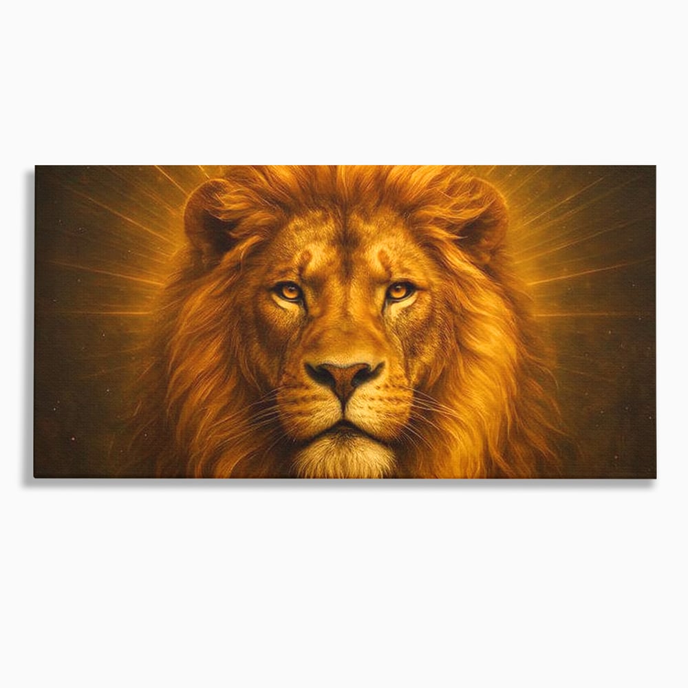 Leinwandbilder Premium, LuxCanva® M1397, Herrlichkeit des Feuers, Licht, strahlend, königlich, Tier, wild, majestätisch, edel, nobel, Löwe, Portrait, abstrakt, Büro, Wohnen, Kinderzimmer
