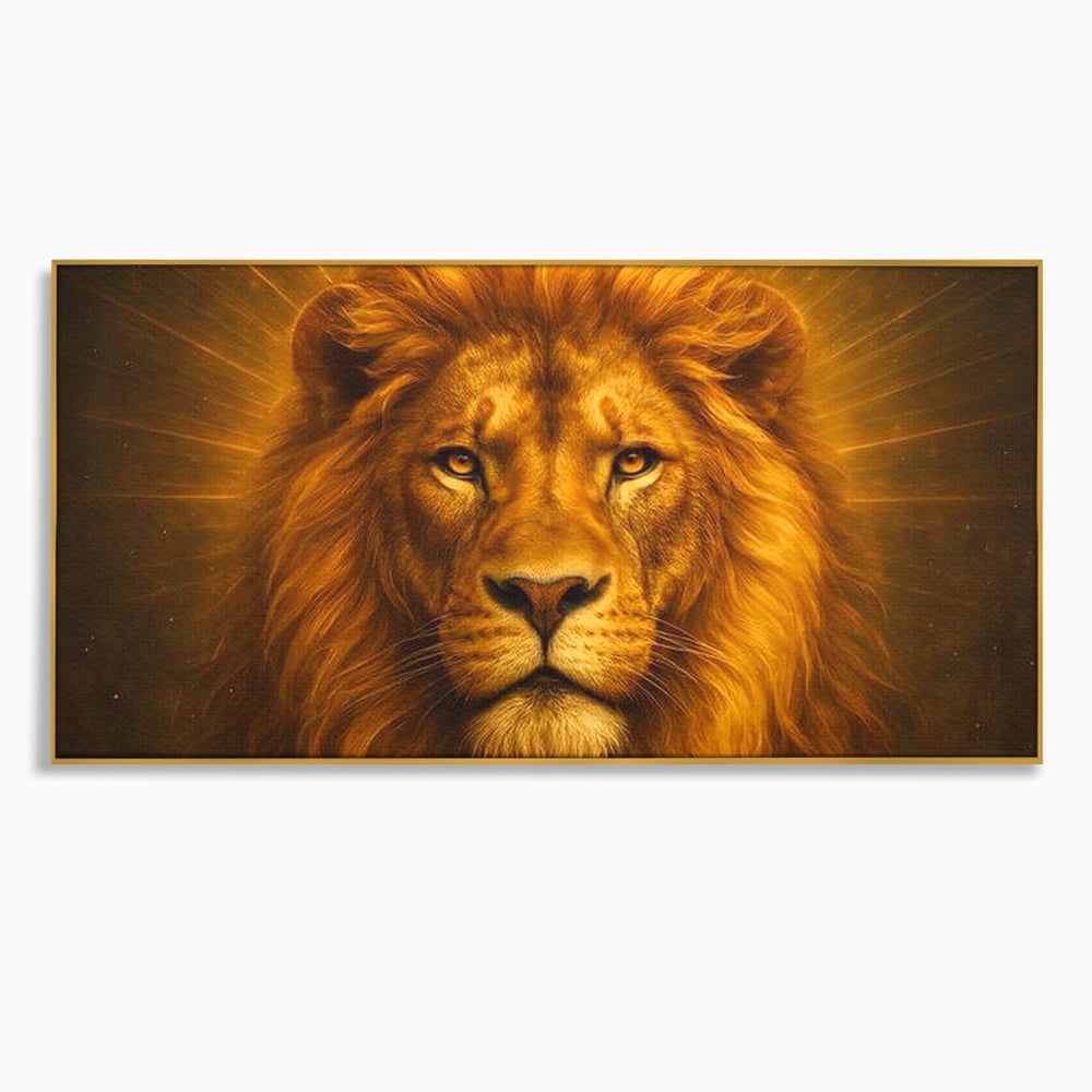 Leinwandbilder Premium, LuxCanva® M1397, Herrlichkeit des Feuers, Licht, strahlend, königlich, Tier, wild, majestätisch, edel, nobel, Löwe, Portrait, abstrakt, Büro, Wohnen, Kinderzimmer