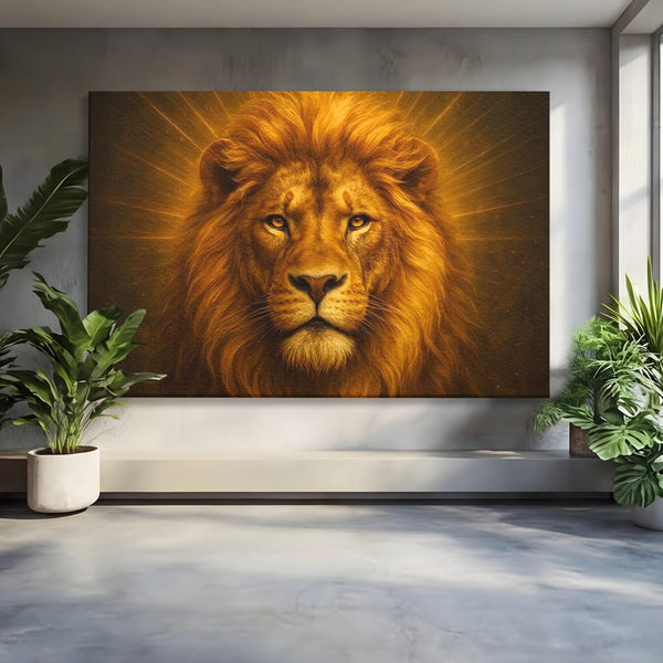 Leinwandbilder Premium, LuxCanva® M1397, Herrlichkeit des Feuers, Licht, strahlend, königlich, Tier, wild, majestätisch, edel, nobel, Löwe, Portrait, abstrakt, Büro, Wohnen, Kinderzimmer