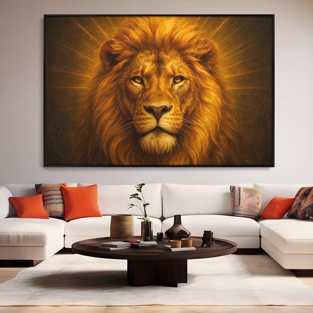 Leinwandbilder Premium, LuxCanva® M1397, Herrlichkeit des Feuers, Licht, strahlend, königlich, Tier, wild, majestätisch, edel, nobel, Löwe, Portrait, abstrakt, Büro, Wohnen, Kinderzimmer