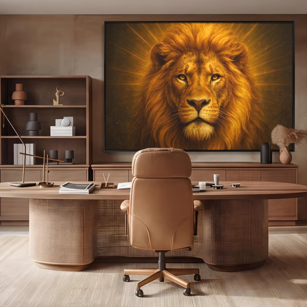 Leinwandbilder Premium, LuxCanva® M1397, Herrlichkeit des Feuers, Licht, strahlend, königlich, Tier, wild, majestätisch, edel, nobel, Löwe, Portrait, abstrakt, Büro, Wohnen, Kinderzimmer