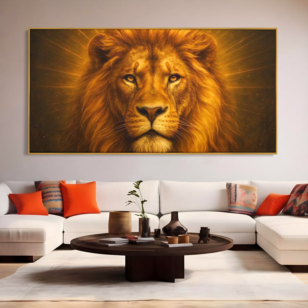Leinwandbilder Premium, LuxCanva® M1397, Herrlichkeit des Feuers, Licht, strahlend, königlich, Tier, wild, majestätisch, edel, nobel, Löwe, Portrait, abstrakt, Büro, Wohnen, Kinderzimmer