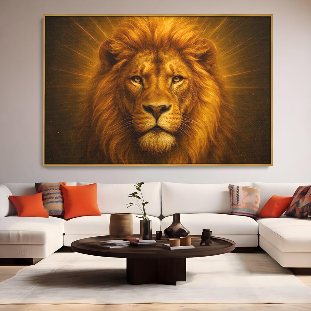 Leinwandbilder Premium, LuxCanva® M1397, Herrlichkeit des Feuers, Licht, strahlend, königlich, Tier, wild, majestätisch, edel, nobel, Löwe, Portrait, abstrakt, Büro, Wohnen, Kinderzimmer