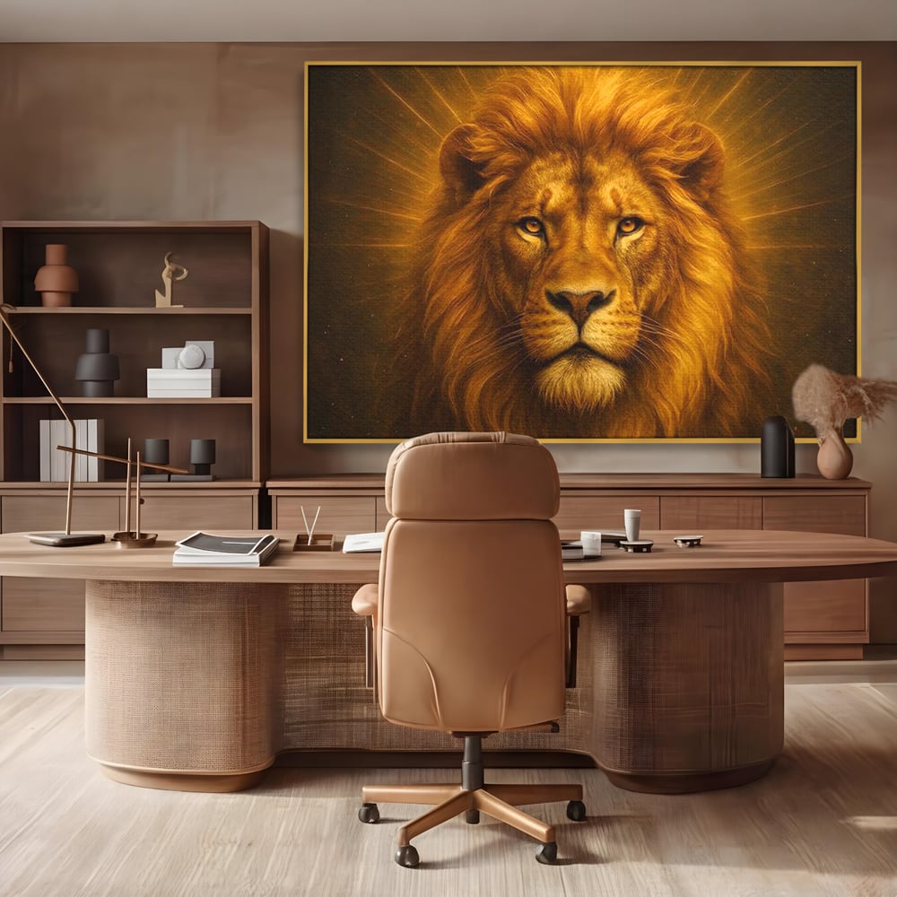 Leinwandbilder Premium, LuxCanva® M1397, Herrlichkeit des Feuers, Licht, strahlend, königlich, Tier, wild, majestätisch, edel, nobel, Löwe, Portrait, abstrakt, Büro, Wohnen, Kinderzimmer