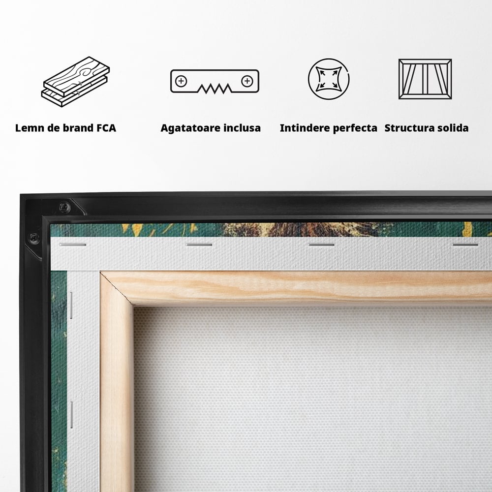 Tablou Canvas Premium, LuxCanva® M1398, Splendoare Orientala, Leu, Animal, Chip, Regele Junglei, Salbaticie, Simboluri, Aur, Pictura, Putere, Noblete, Birou, Living, Camera Copil