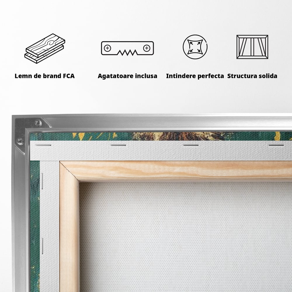 Tablou Canvas Premium, LuxCanva® M1398, Splendoare Orientala, Leu, Animal, Chip, Regele Junglei, Salbaticie, Simboluri, Aur, Pictura, Putere, Noblete, Birou, Living, Camera Copil