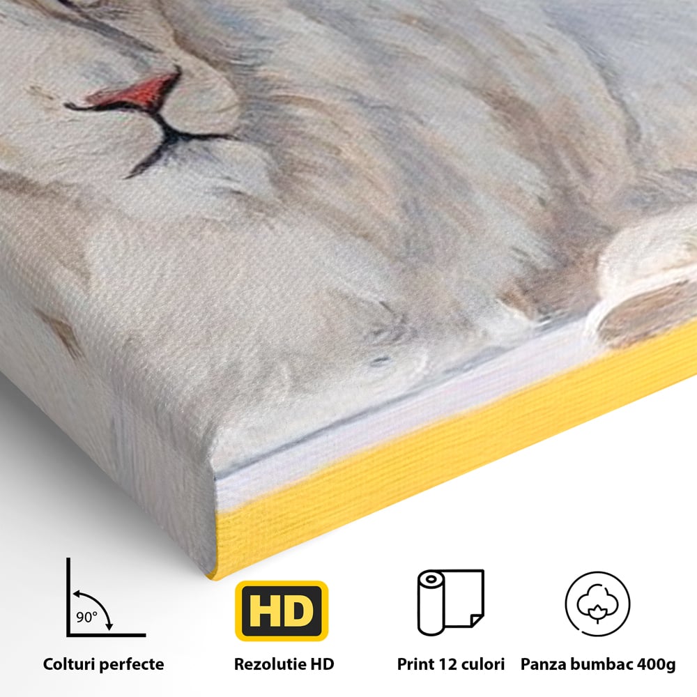 Leinwand Premium Canvas Wandbilder, LuxCanva® M1399, Königliche Komposition, Reinheit, König, Gemälde, Modern, Entspannend, Weisheit, Löwe, Tier, Büro, Wohnen, Kinderzimmer