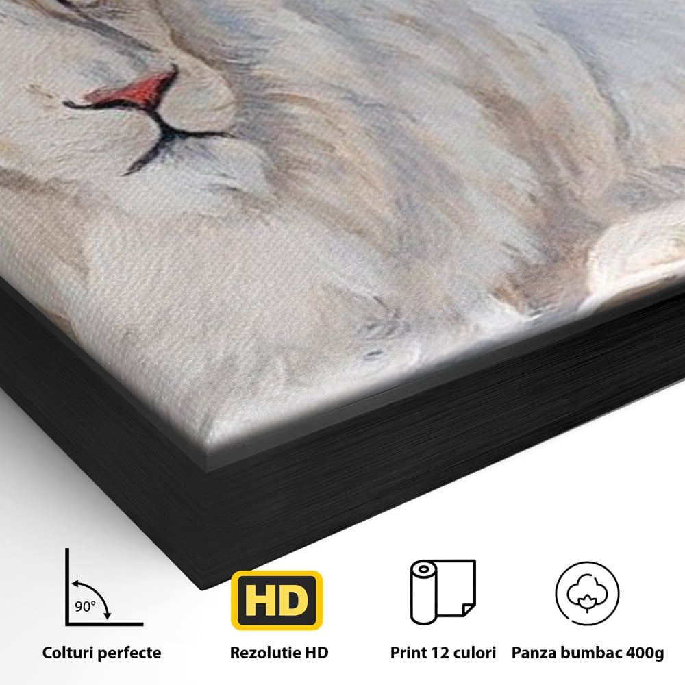 Leinwand Premium Canvas Wandbilder, LuxCanva® M1399, Königliche Komposition, Reinheit, König, Gemälde, Modern, Entspannend, Weisheit, Löwe, Tier, Büro, Wohnen, Kinderzimmer