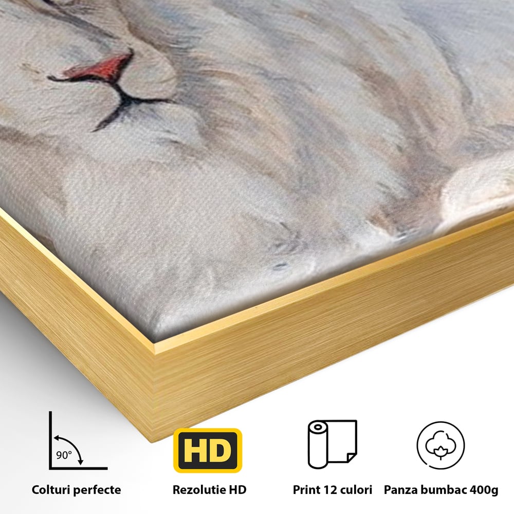 Leinwand Premium Canvas Wandbilder, LuxCanva® M1399, Königliche Komposition, Reinheit, König, Gemälde, Modern, Entspannend, Weisheit, Löwe, Tier, Büro, Wohnen, Kinderzimmer