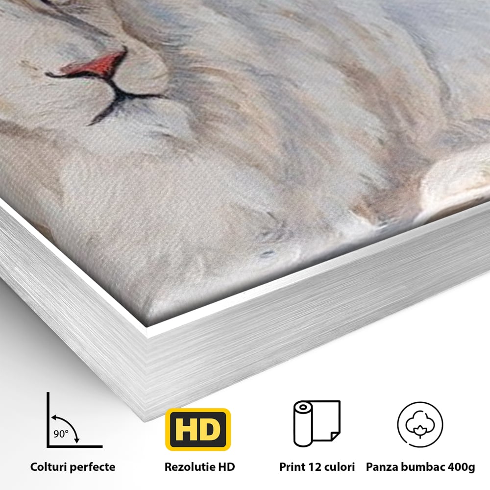 Leinwand Premium Canvas Wandbilder, LuxCanva® M1399, Königliche Komposition, Reinheit, König, Gemälde, Modern, Entspannend, Weisheit, Löwe, Tier, Büro, Wohnen, Kinderzimmer