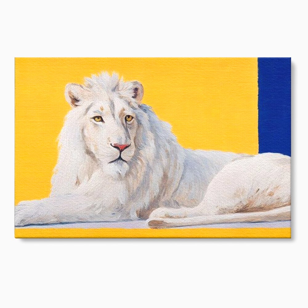 Leinwand Premium Canvas Wandbilder, LuxCanva® M1399, Königliche Komposition, Reinheit, König, Gemälde, Modern, Entspannend, Weisheit, Löwe, Tier, Büro, Wohnen, Kinderzimmer