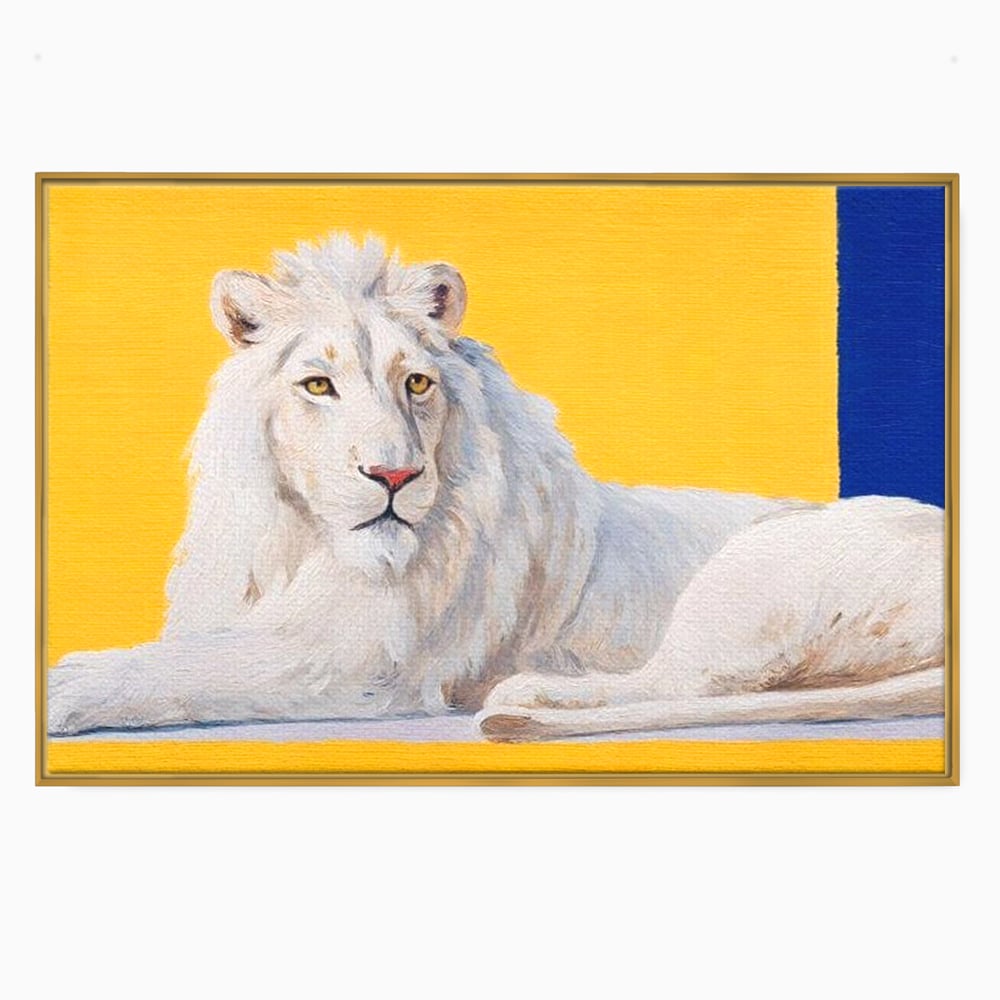 Leinwand Premium Canvas Wandbilder, LuxCanva® M1399, Königliche Komposition, Reinheit, König, Gemälde, Modern, Entspannend, Weisheit, Löwe, Tier, Büro, Wohnen, Kinderzimmer
