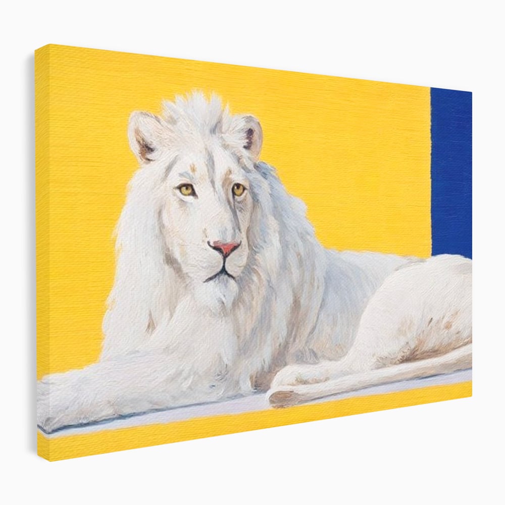 Leinwand Premium Canvas Wandbilder, LuxCanva® M1399, Königliche Komposition, Reinheit, König, Gemälde, Modern, Entspannend, Weisheit, Löwe, Tier, Büro, Wohnen, Kinderzimmer