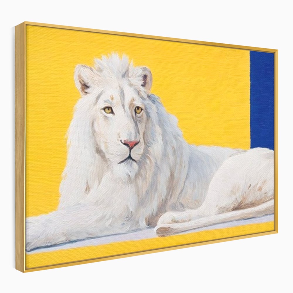 Leinwand Premium Canvas Wandbilder, LuxCanva® M1399, Königliche Komposition, Reinheit, König, Gemälde, Modern, Entspannend, Weisheit, Löwe, Tier, Büro, Wohnen, Kinderzimmer