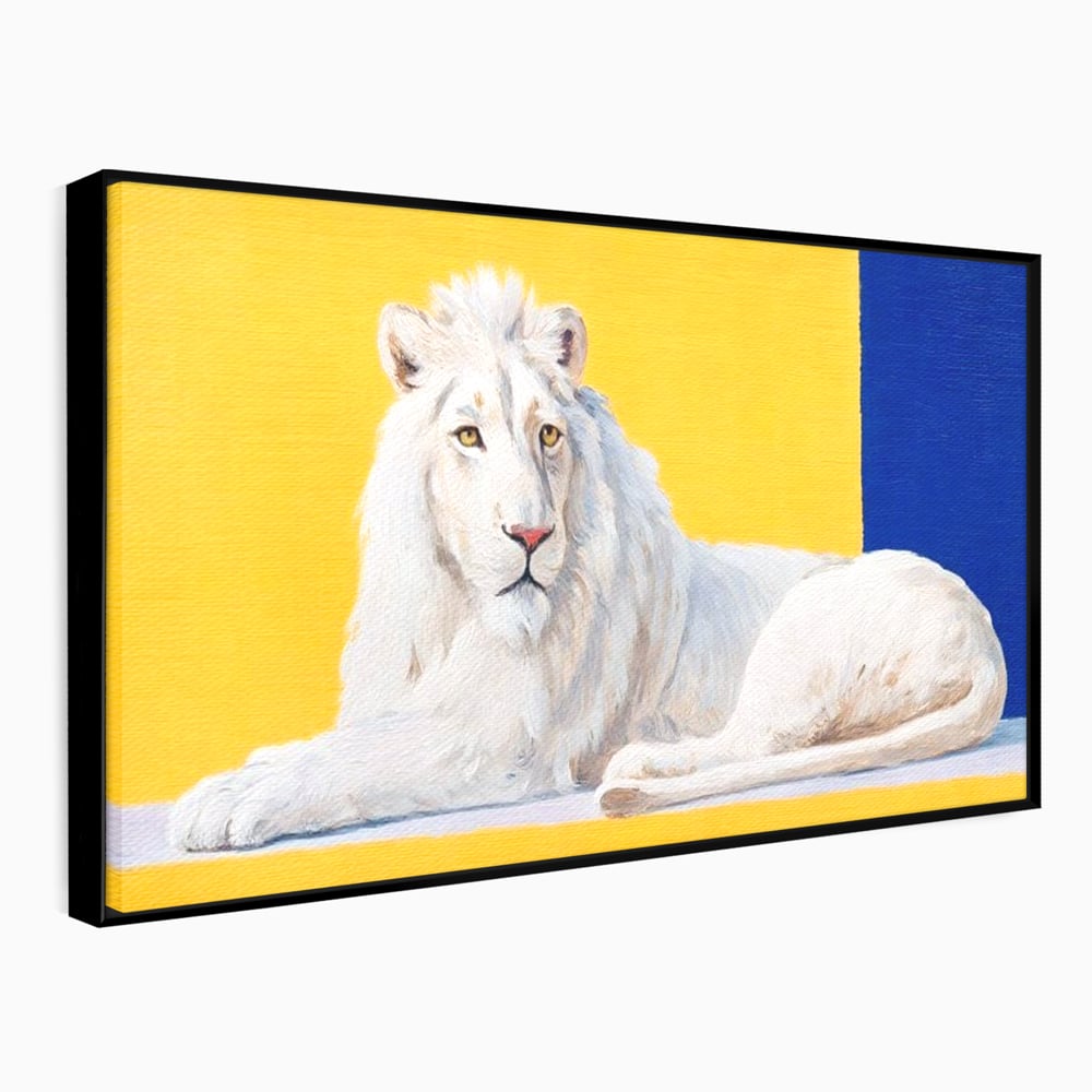 Leinwand Premium Canvas Wandbilder, LuxCanva® M1399, Königliche Komposition, Reinheit, König, Gemälde, Modern, Entspannend, Weisheit, Löwe, Tier, Büro, Wohnen, Kinderzimmer
