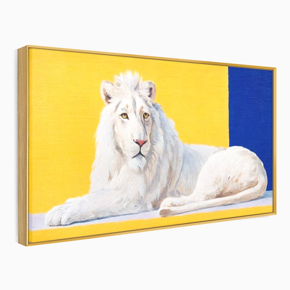 Leinwand Premium Canvas Wandbilder, LuxCanva® M1399, Königliche Komposition, Reinheit, König, Gemälde, Modern, Entspannend, Weisheit, Löwe, Tier, Büro, Wohnen, Kinderzimmer
