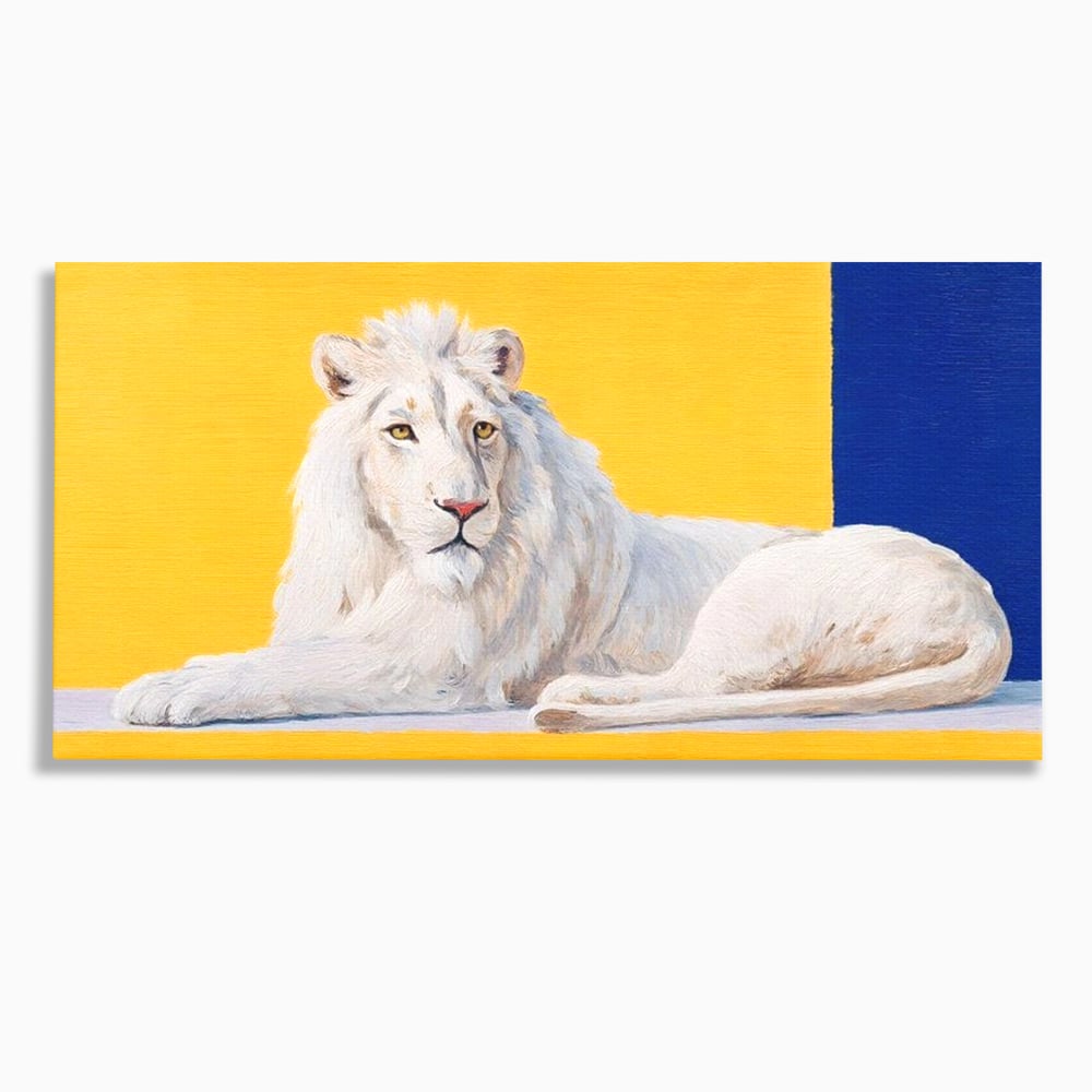 Leinwand Premium Canvas Wandbilder, LuxCanva® M1399, Königliche Komposition, Reinheit, König, Gemälde, Modern, Entspannend, Weisheit, Löwe, Tier, Büro, Wohnen, Kinderzimmer