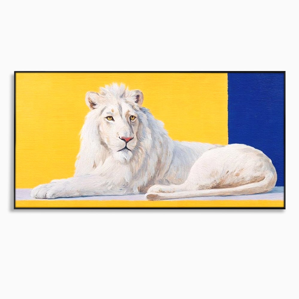 Leinwand Premium Canvas Wandbilder, LuxCanva® M1399, Königliche Komposition, Reinheit, König, Gemälde, Modern, Entspannend, Weisheit, Löwe, Tier, Büro, Wohnen, Kinderzimmer