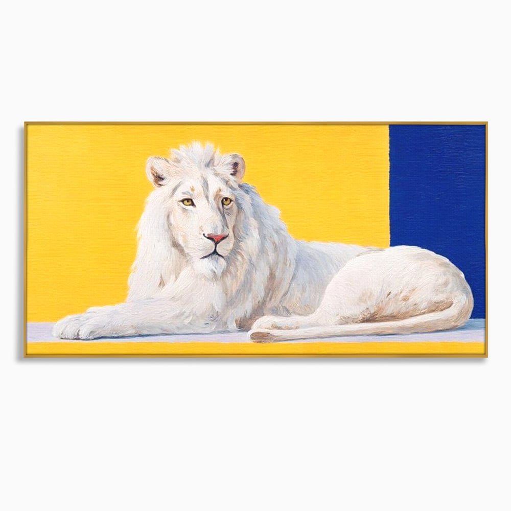 Leinwand Premium Canvas Wandbilder, LuxCanva® M1399, Königliche Komposition, Reinheit, König, Gemälde, Modern, Entspannend, Weisheit, Löwe, Tier, Büro, Wohnen, Kinderzimmer