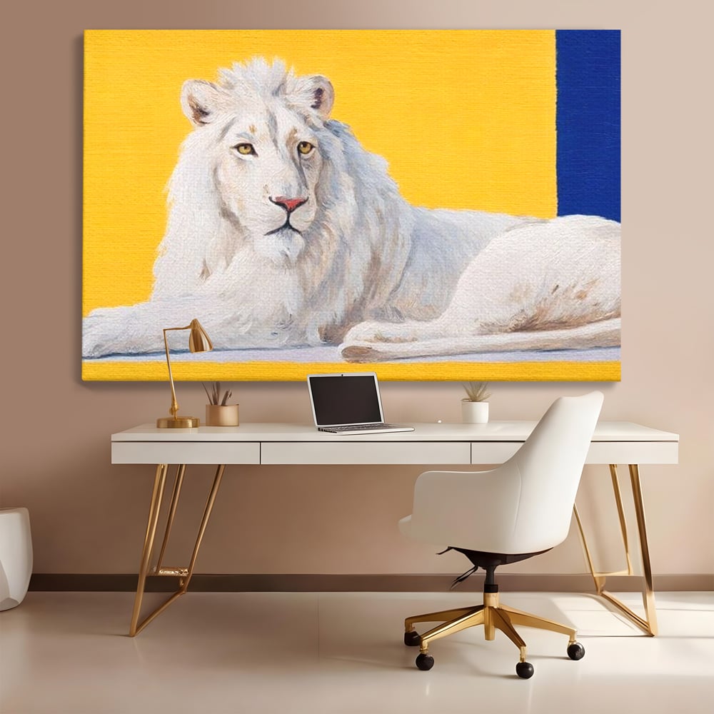 Leinwand Premium Canvas Wandbilder, LuxCanva® M1399, Königliche Komposition, Reinheit, König, Gemälde, Modern, Entspannend, Weisheit, Löwe, Tier, Büro, Wohnen, Kinderzimmer
