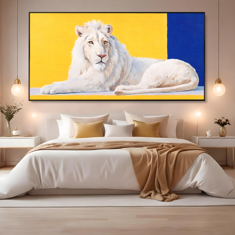 Leinwand Premium Canvas Wandbilder, LuxCanva® M1399, Königliche Komposition, Reinheit, König, Gemälde, Modern, Entspannend, Weisheit, Löwe, Tier, Büro, Wohnen, Kinderzimmer